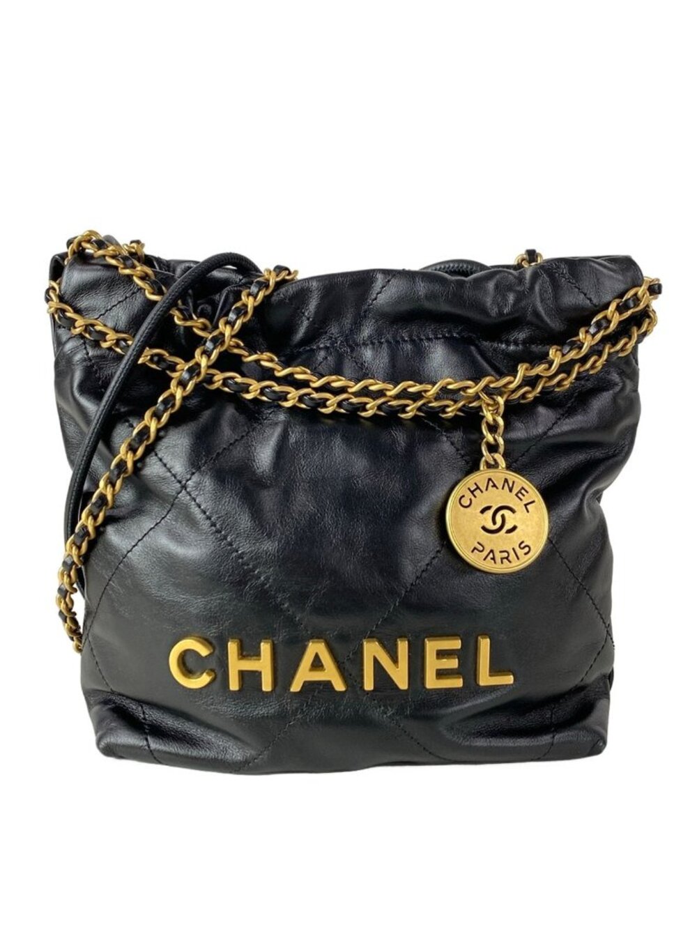 Chanel Shoulder Bag Chanel 22 Mini Black 2-Way Drawstring Chain Matte Gold